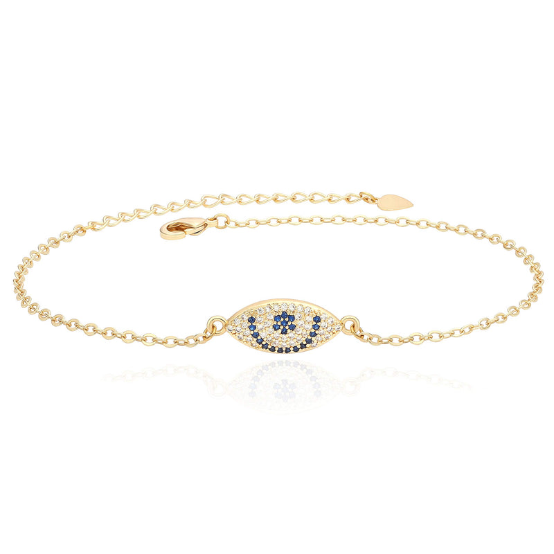 Aobei Pearl 18K Gold Chain Bracelet Tiny Pearl Lucky Evil Eye Turquoise Link Bracelet Sets