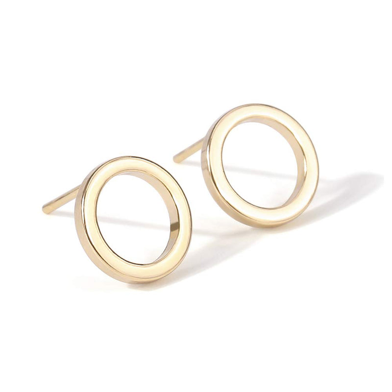 Aobei Pearl 18K Gold Circle Stud Earrings Small Round Hoop Post Stud