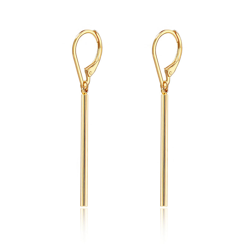 Aobei Pearl 18K Gold Long Vertical Bar Drop Dangle Earring Minimal Long Circle Bar Earrings