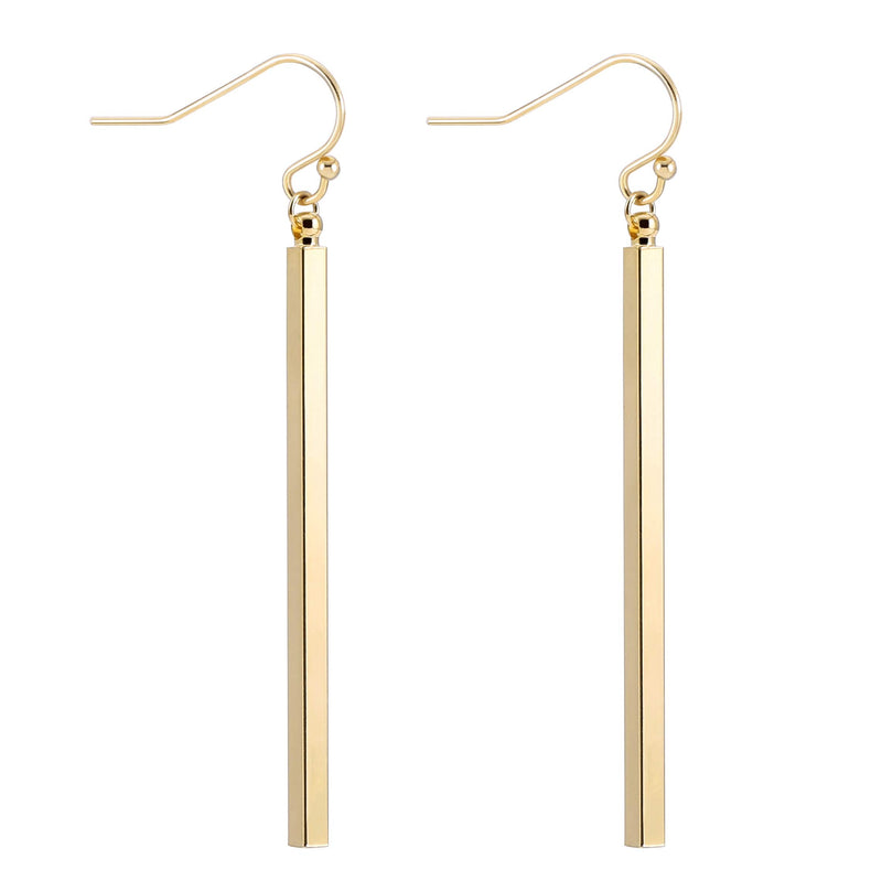 Aobei Pearl 18K Gold Long Vertical Bar Drop Dangle Earring Minimal Long Circle Bar Earrings