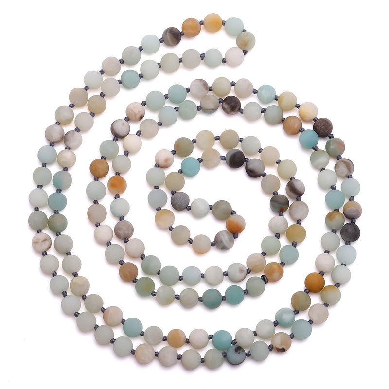 Aobei Pearl Natural Amazonite & Blue Goldsand Long Beaded Necklace