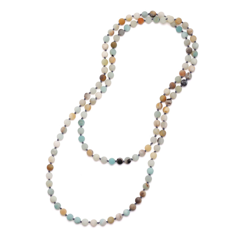 Aobei Pearl Natural Amazonite & Blue Goldsand Long Beaded Necklace
