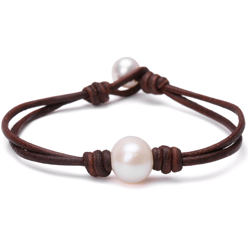 Aobei Pearl Single Cultured Freshwater Pearl Bracelet Handmade Leather Jewelry