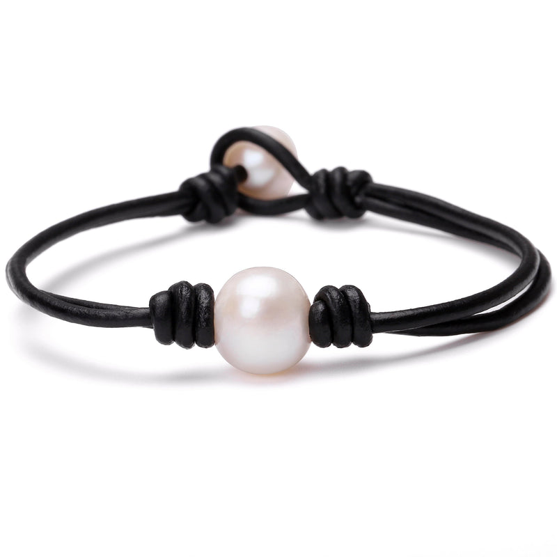 Aobei Pearl Single Cultured Freshwater Pearl Bracelet Handmade Leather Jewelry