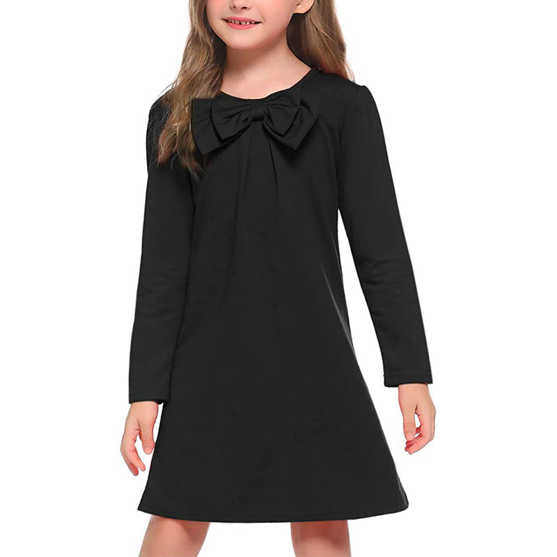 Arshiner Girls Long Sleeve Solid Tunic Dress with Big Bow Tie