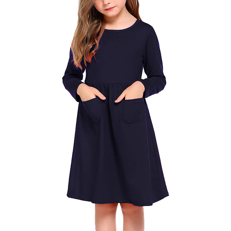 Arshiner Little Girls Dress Long Sleeve Solid Color Casual Dress