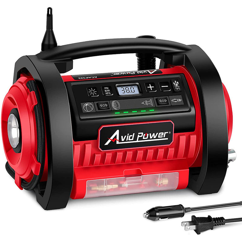 Avid Power Tire Inflator Air Compressor, 12V DC / 110V AC Dual Power Tire Pump