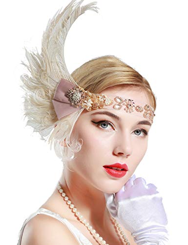 BABEYOND 1920s Flapper Peacock Feather Headband 20s Sequined Showgirl Headpiece