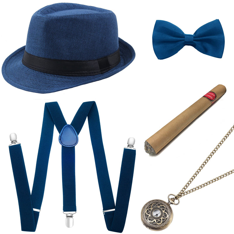 BABEYOND 1920s Mens Gatsby Gangster Accessories Set Panama Hat Suspender Bow Tie
