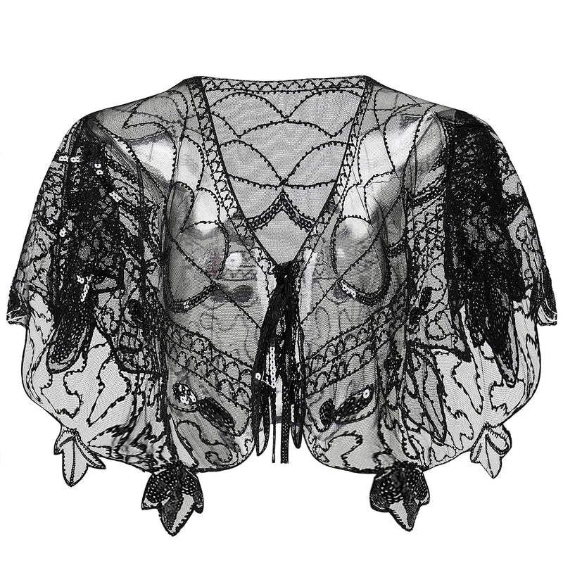 BABEYOND 1920s Shawl Wraps Sequin Beaded Evening Cape Bridal Shawl Bolero Flapper Cover Up