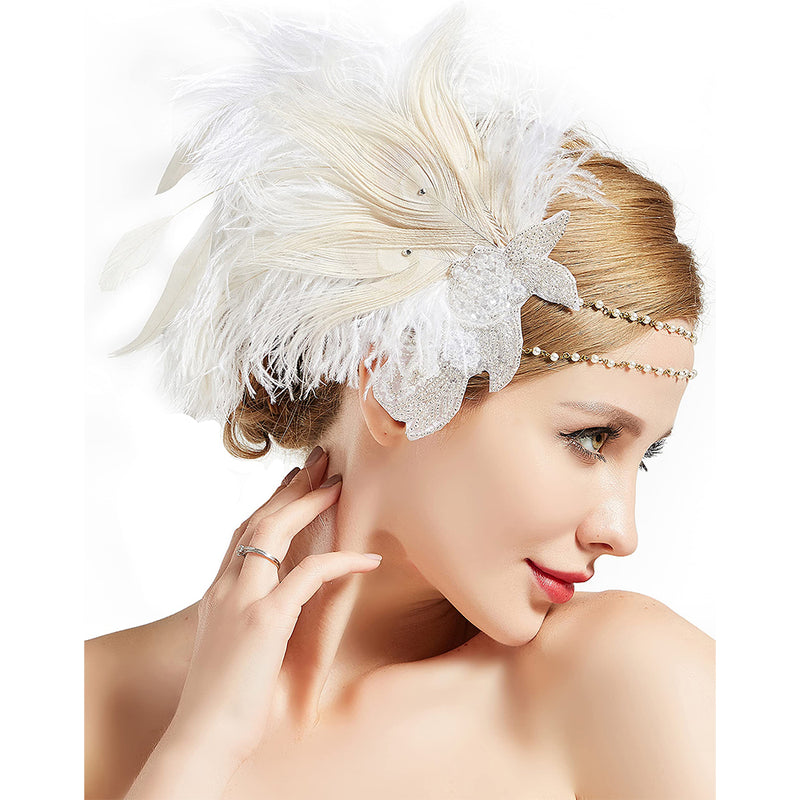 BABEYOND Art Deco 1920s Flapper Headpiece Roaring 20s Great Gatsby Feather Headband