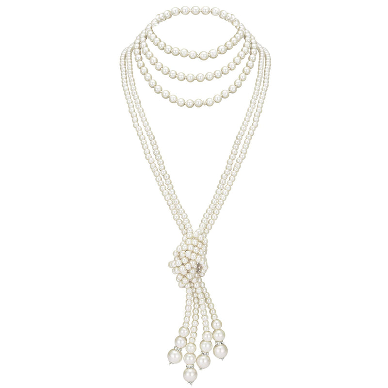 BABEYOND Art Deco Fashion Faux Pearls Necklace 1920s Flapper Beads Cluster Long Pearl Necklace