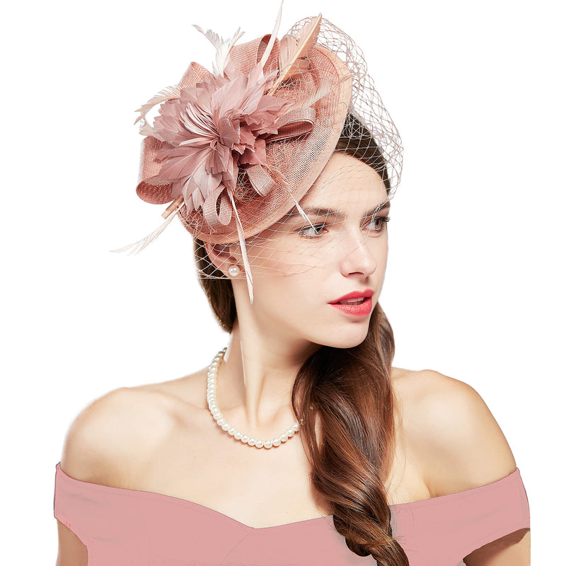 BABEYOND Fascinator Hat Veil Feather Fascinator Hair Clip Tea Party Pillbox Derby Hat