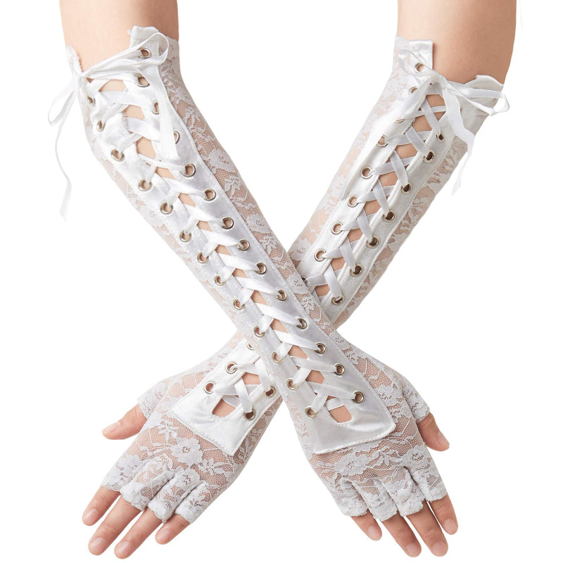 BABEYOND Lace Up Fingerless Gloves Long Elbow Gloves for Costume Party Lace-up Arm Warmer
