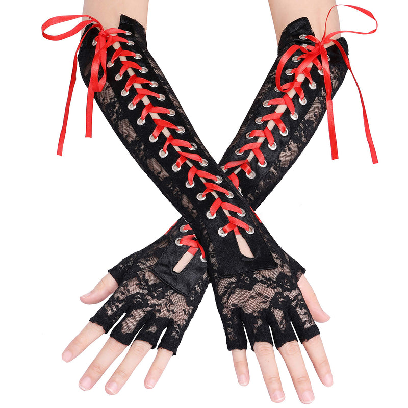 BABEYOND Lace Up Fingerless Gloves Long Elbow Gloves for Costume Party Lace-up Arm Warmer