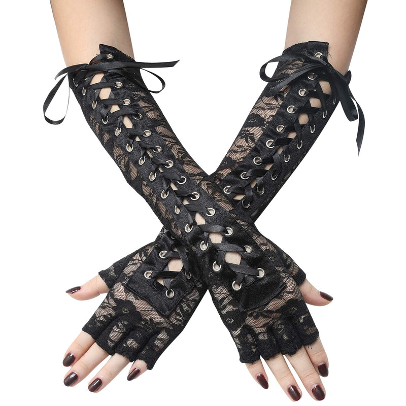 BABEYOND Lace Up Fingerless Gloves Long Elbow Gloves for Costume Party Lace-up Arm Warmer