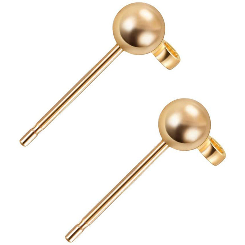 BENECREAT 60 PCS 18K Gold Plated Earring Studs Earring Posts Ball Stud Earrings with Loop  - 13x2.5mm