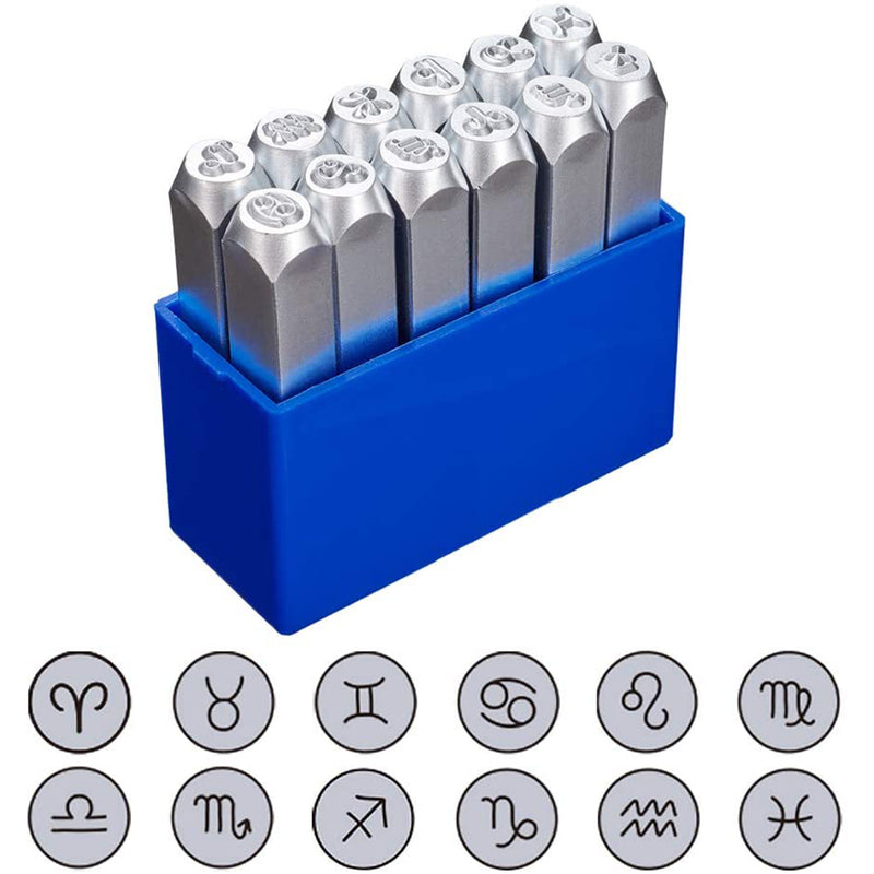 BENECREAT 12 Packs (6mm 1/4") Constellations Theme Design Metal Stamp Punch with Tool Case