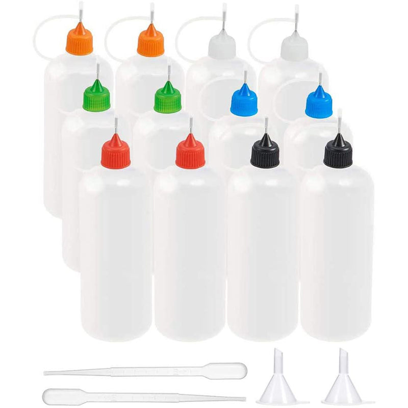 BENECREAT 12 Pack Multi Purpose DIY Precision Tip Applicator Bottles Set with Plastic Droppers and Funnels