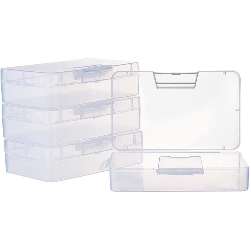BENECREAT 4 Pack 5.5x3.5x1.5" Large Clear Plastic Box Container Clear Storage Organizer with Hinged Lid