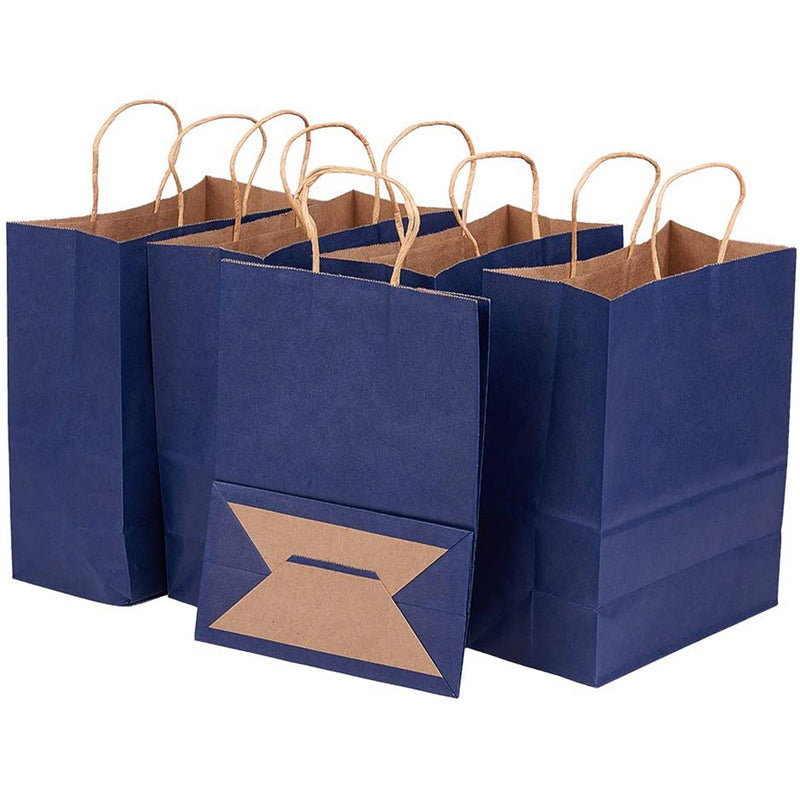 BENECREAT 30 Pack Dark Blue Kraft Paper Bags with Handles(8.25x4.35x10.5")