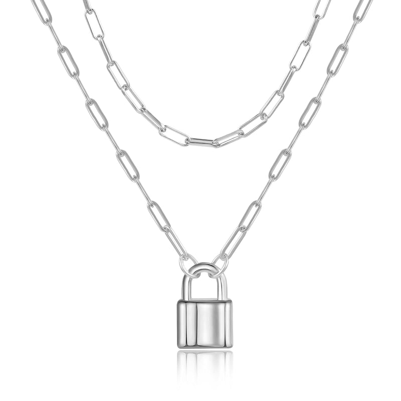 BOUTIQUELOVIN Dainty Lock Necklace for Women | Paperclip Chain Lock Pendant Necklace