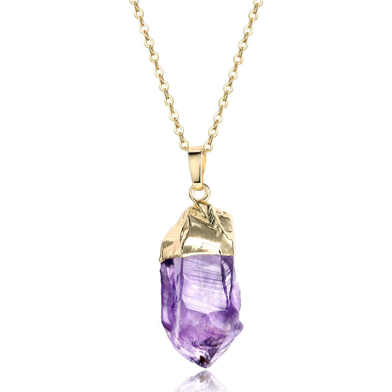 BOUTIQUELOVIN Full Wire Wrapped Amethyst Pendant Necklace Healing Chakra Crystal Stone Jewelry