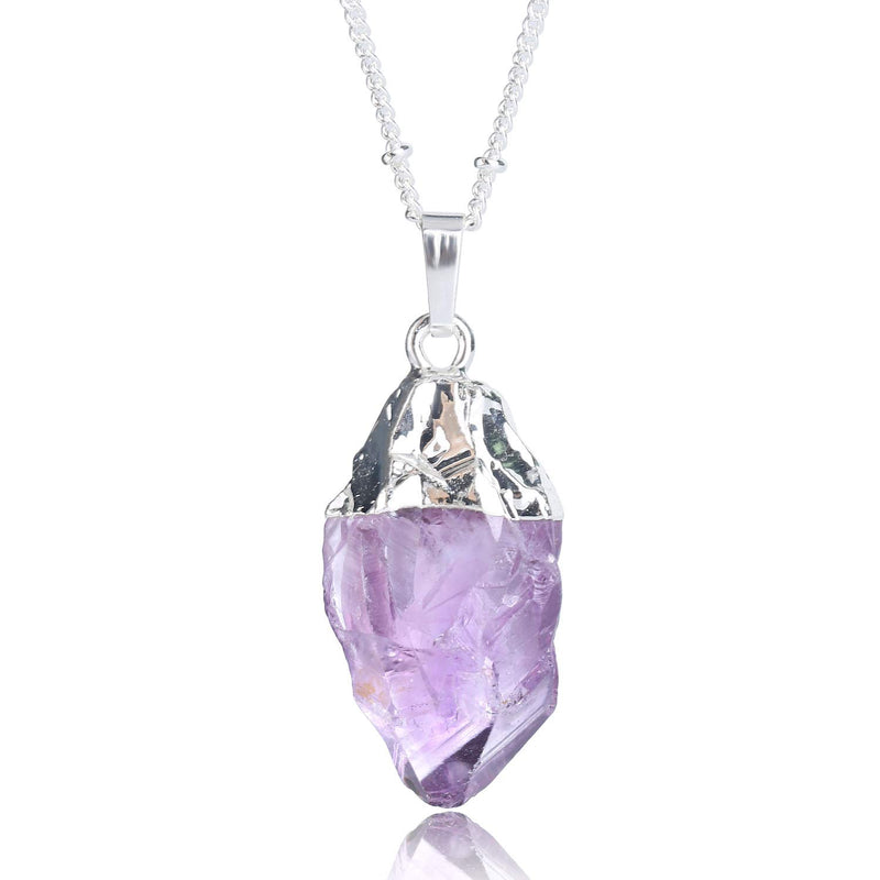 BOUTIQUELOVIN Full Wire Wrapped Amethyst Pendant Necklace Healing Chakra Crystal Stone Jewelry