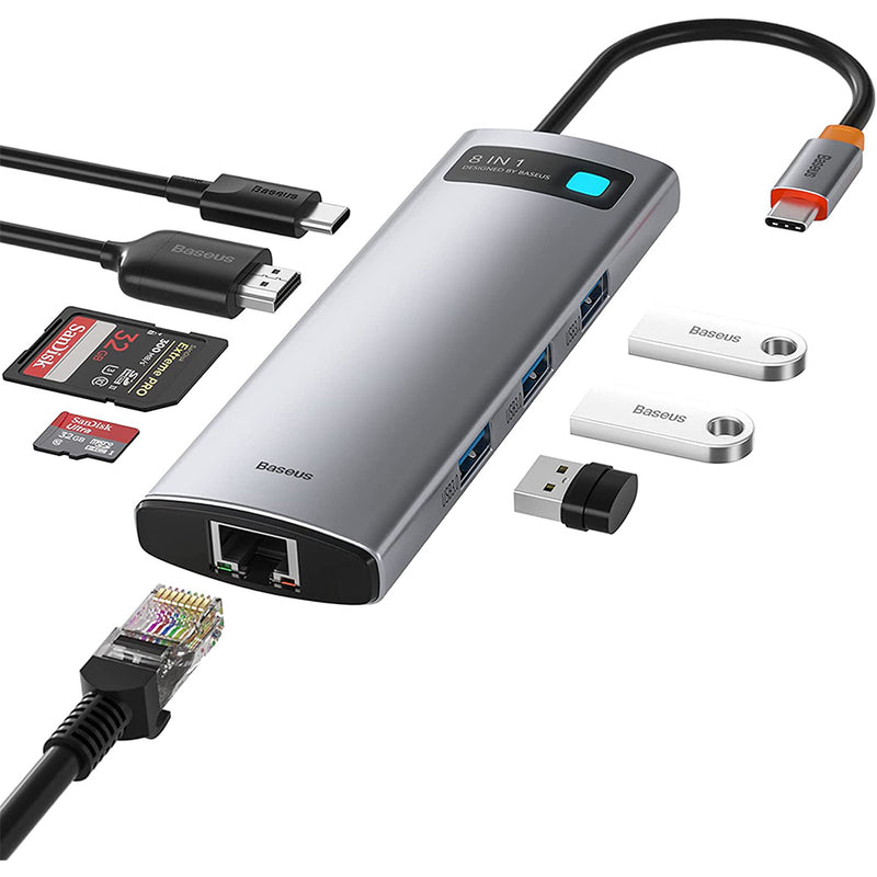 Baseus 8-in-1 USB C Hub Docking Station, USB C Adapter with 4K HDMI, 3 USB 3.0, TF/SD Reader
