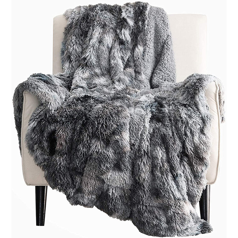 Bedsure Faux Fur Throw Blanket for Couch Grey - Tie-dye Fuzzy Fluffy Super Soft Furry Plush