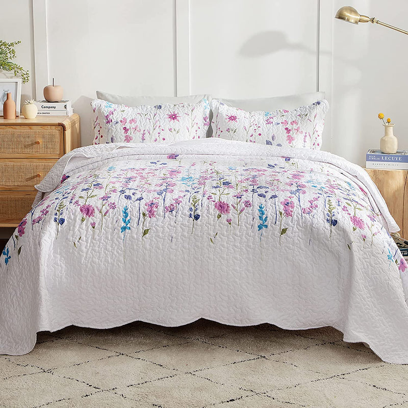 Bedsure Floral Quilt Sets Queen Light Purple - Lightweight Queen Quilt Beding Set