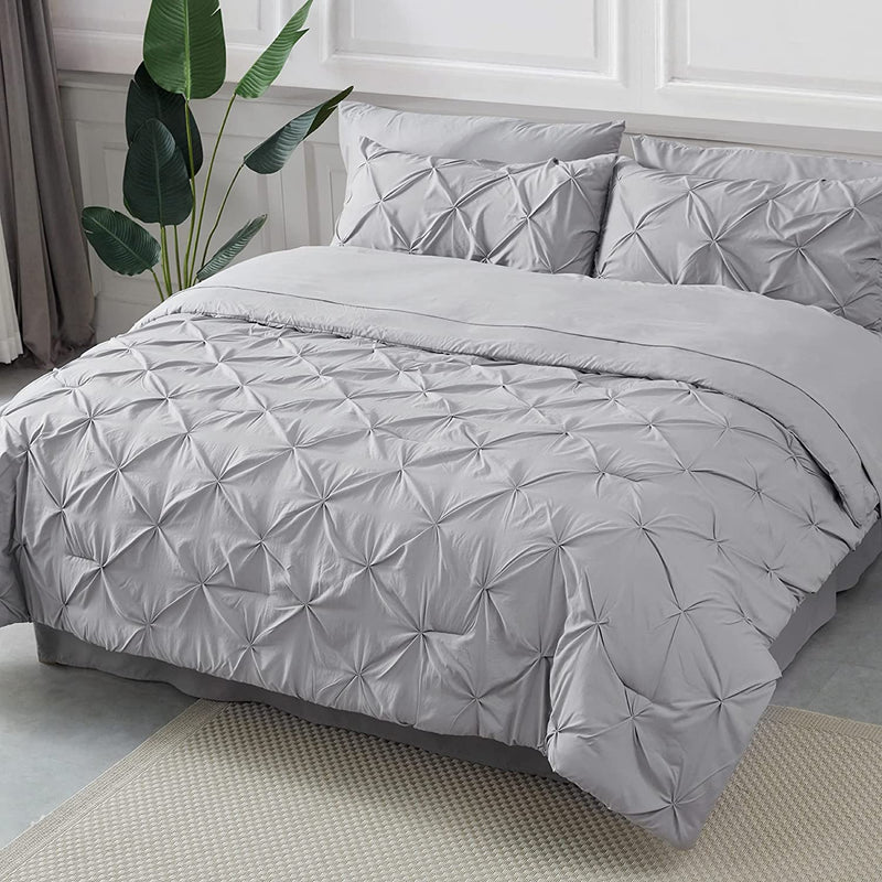 Bedsure Queen Comforter Set 8 Pieces - Pintuck Queen Bed Set, Bed in A Bag Queen Size