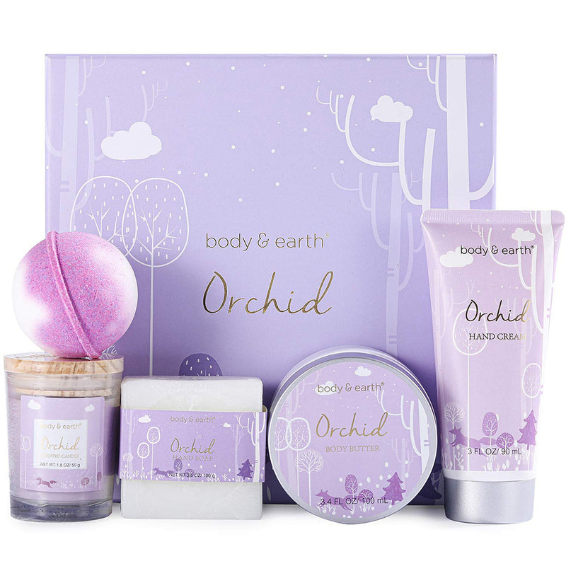 Body & Earth 5 Piece Bath and Body Set with Orchid Scented Includes Body Butter, Hand Cream