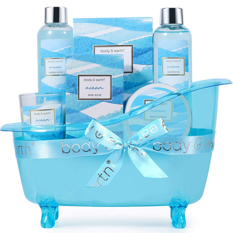 Body & Earth Bath Gift Set for Women,Home Spa Kit Scented with Ocean,Bath and Body Basket Set