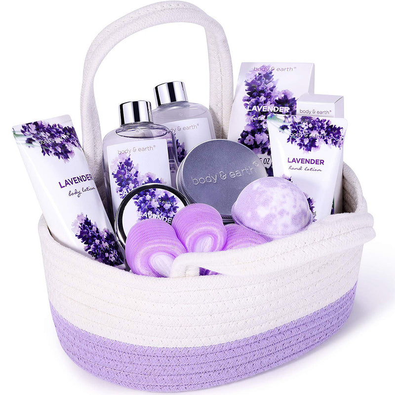 Body & Earth Bath Spa Gift Set, Gift Basket 11-Piece Lavender Scented Spa Basket Kits for Women