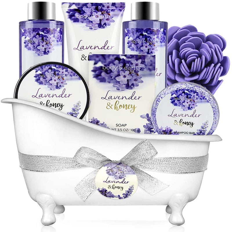 Body & Earth Bath and Body Gift Set - 8 Pcs Bath Spa Gift Sets Lavender&Honey Scent,  for Home Relaxation