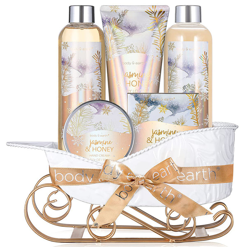 Body & Earth Bath and Body Set - Women Gifts Spa Set with Jasmine & Honey Scent. Perfect Gift Basket