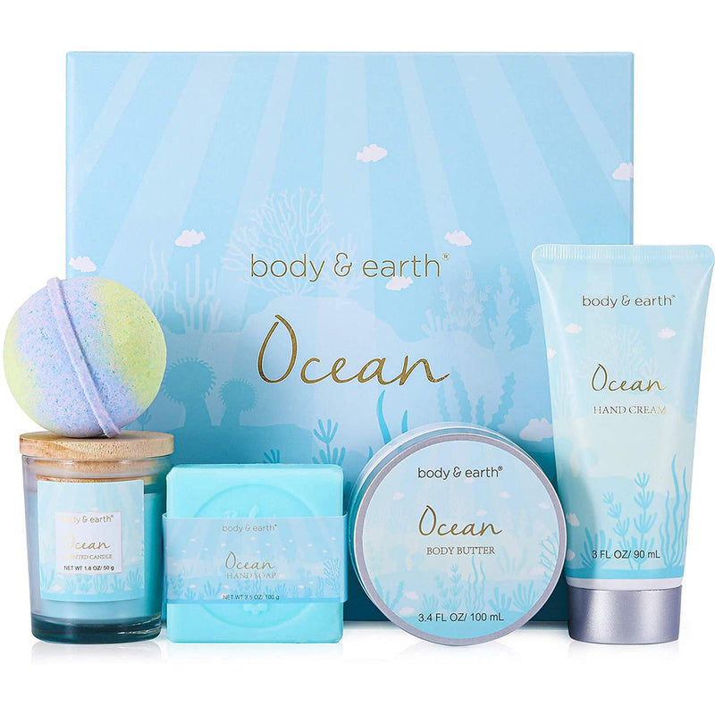 Body & Earth Spa Gifts for Women, Bath and Body Set with Ocean Scented, Gifts Box for Her ,5 Pcs Bath Set