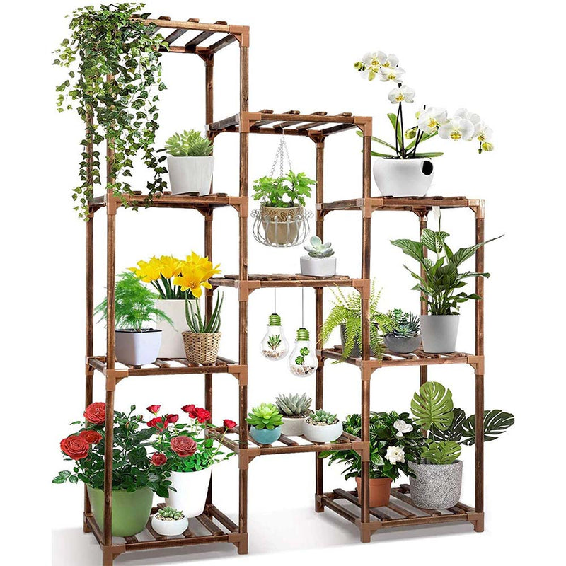 CFMOUR Plant Stand Indoor Outdoor, 10 Tire Tall Large Wood Plant Shelf Multi Tier Flower Stands