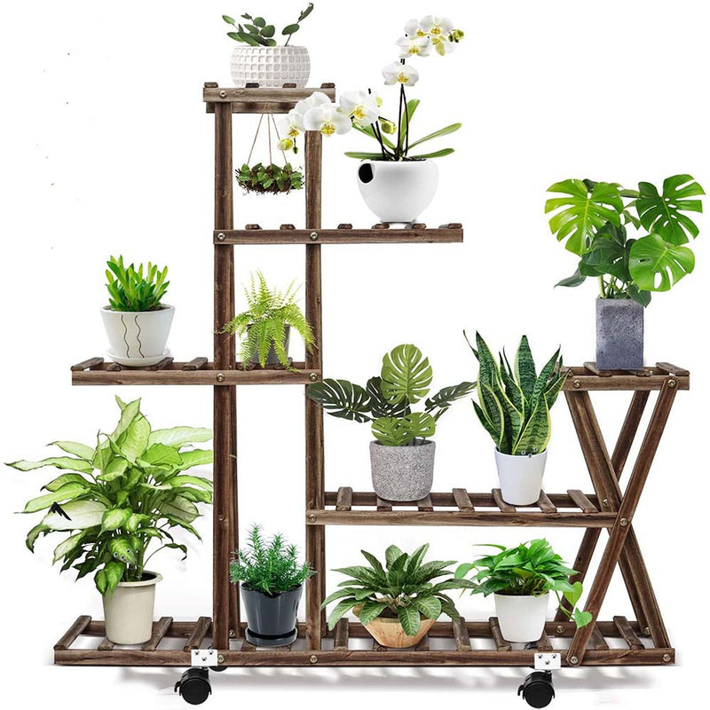 CFMOUR Wood Plant Stand, Plant Display Multi Tier Flower Shelves Stands, Garden Plant Shelf Rack Holder