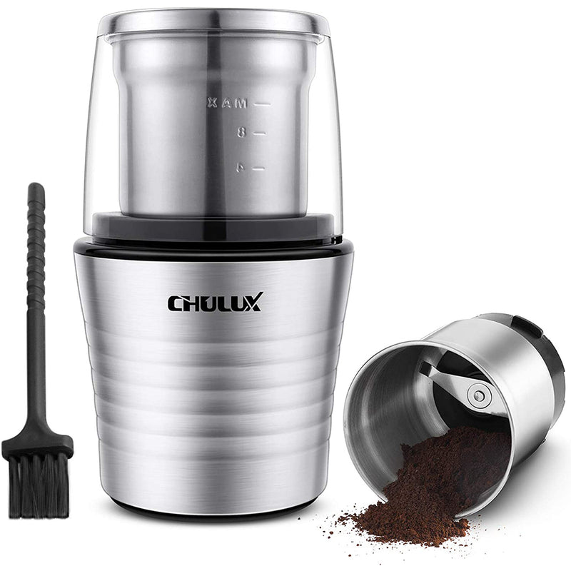 CHULUX Stainless Steel Electric Grinder with Lid Activated Safety Switch for Coffee Bean