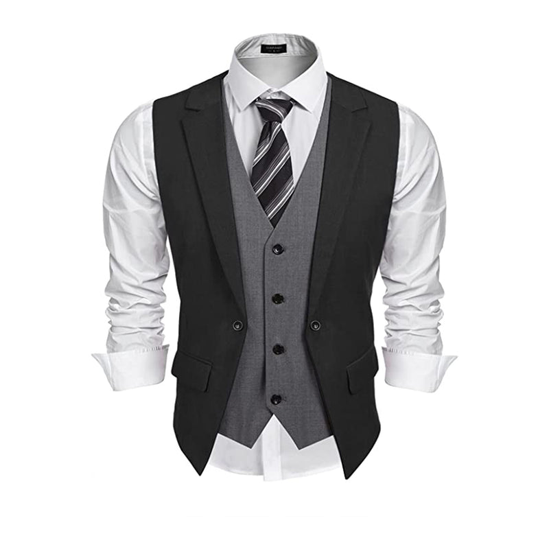 COOFANDY Mens Formal Vest Layered Waistcoat Business Dress Suit