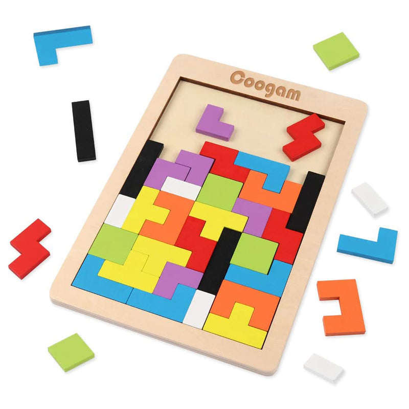 Coogam Wooden Blocks Tangram Colorful 3D STEM Educational Toy for Kids
