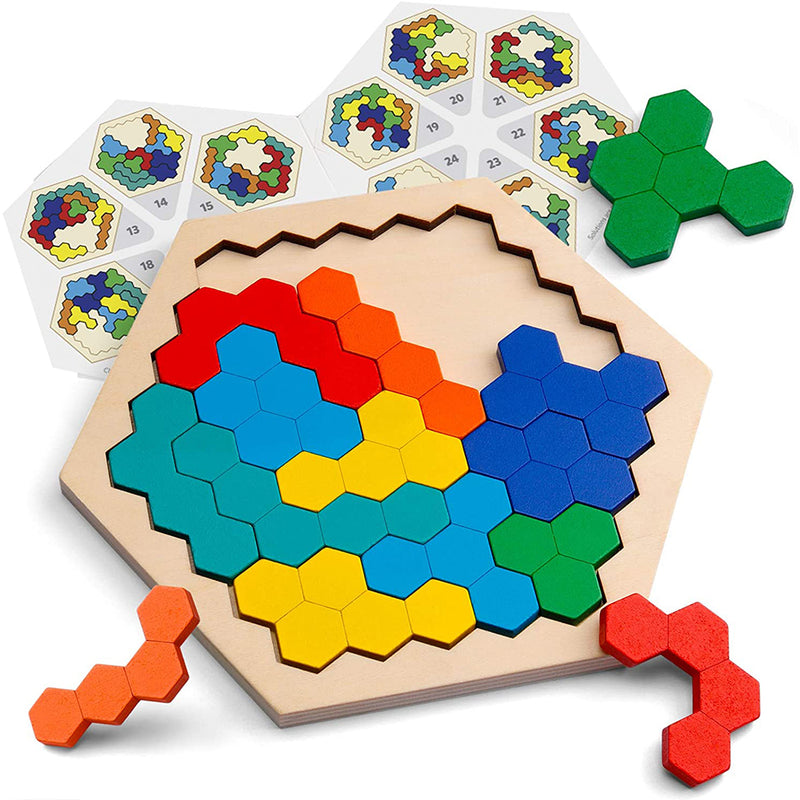 Coogam Wooden Hexagon Puzzle for Kid Adults, Tangram Brain Teaser Toy