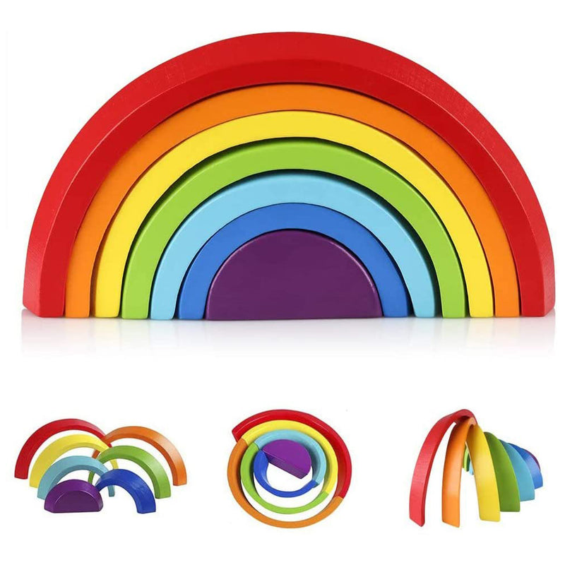 Coogam Wooden Rainbow Stacker Nesting Puzzle Blocks