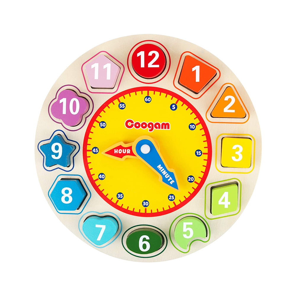 Coogam Wooden Shape Color Sorting Clock – Teaching Time Number Blocks ...