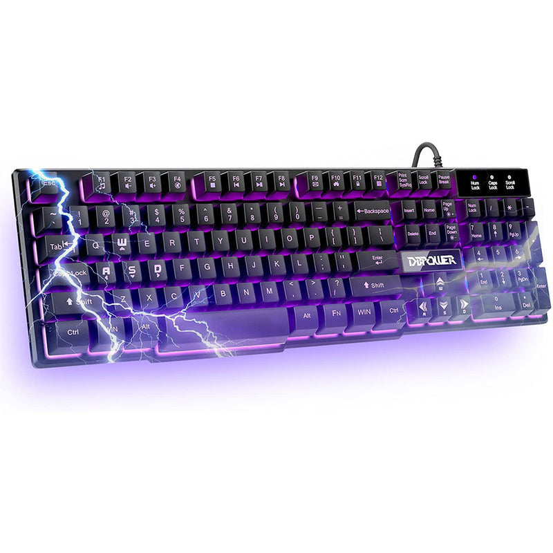 DBPOWER Gaming Keyboard with 3 Colors Breathing LED Backlit，Quiet Ergonomic Water-Resistant Mechanical Feeling Keyboard