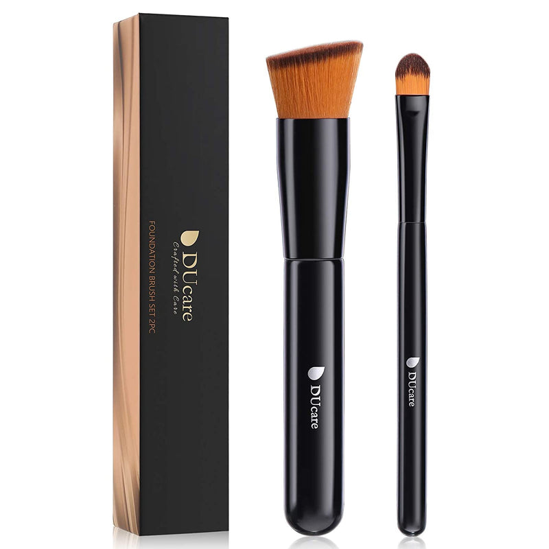 DUcare Foundation Brush and Concealer Brush 2Pcs Professional Flat Top Kabuki Face Synthetic