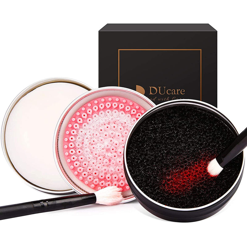DUcare Makeup Brush Cleaner Set: Solid Soap Cleanser & Color Removal Sponge - Easy to Clean Blenders Brushes