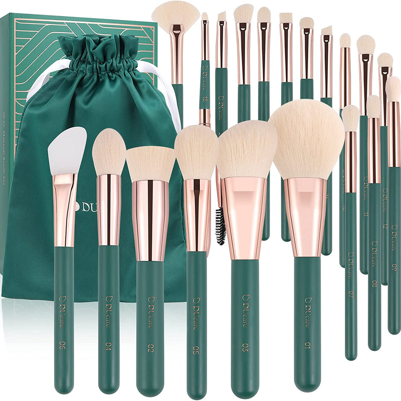 DUcare Professional Makeup Brush set Green Makeup Brushes 20Pcs with Silicone Face Mask Brush Kabuki